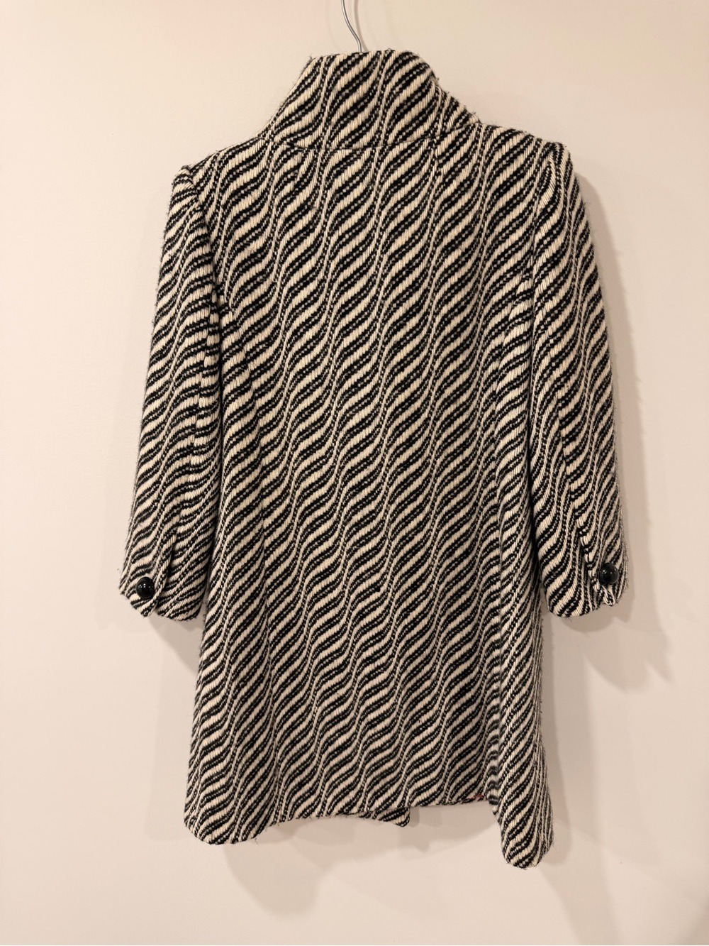 Milly of New York Textured Wool Black Ivory Zig Zag Pattern Coat Size 4 - Picture 10 of 15